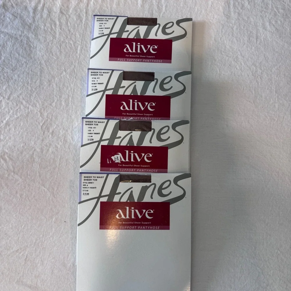 Hanes Alive Pantyhose Women Size A Barely There Full Support Sheer Toe 4 Pack